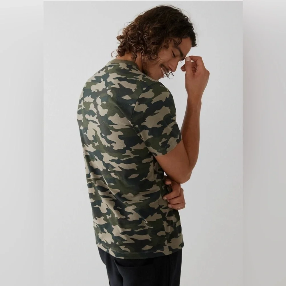 True Religion Mens Graphic Tee Camo Print White Logo Crew Neck, Sz XL